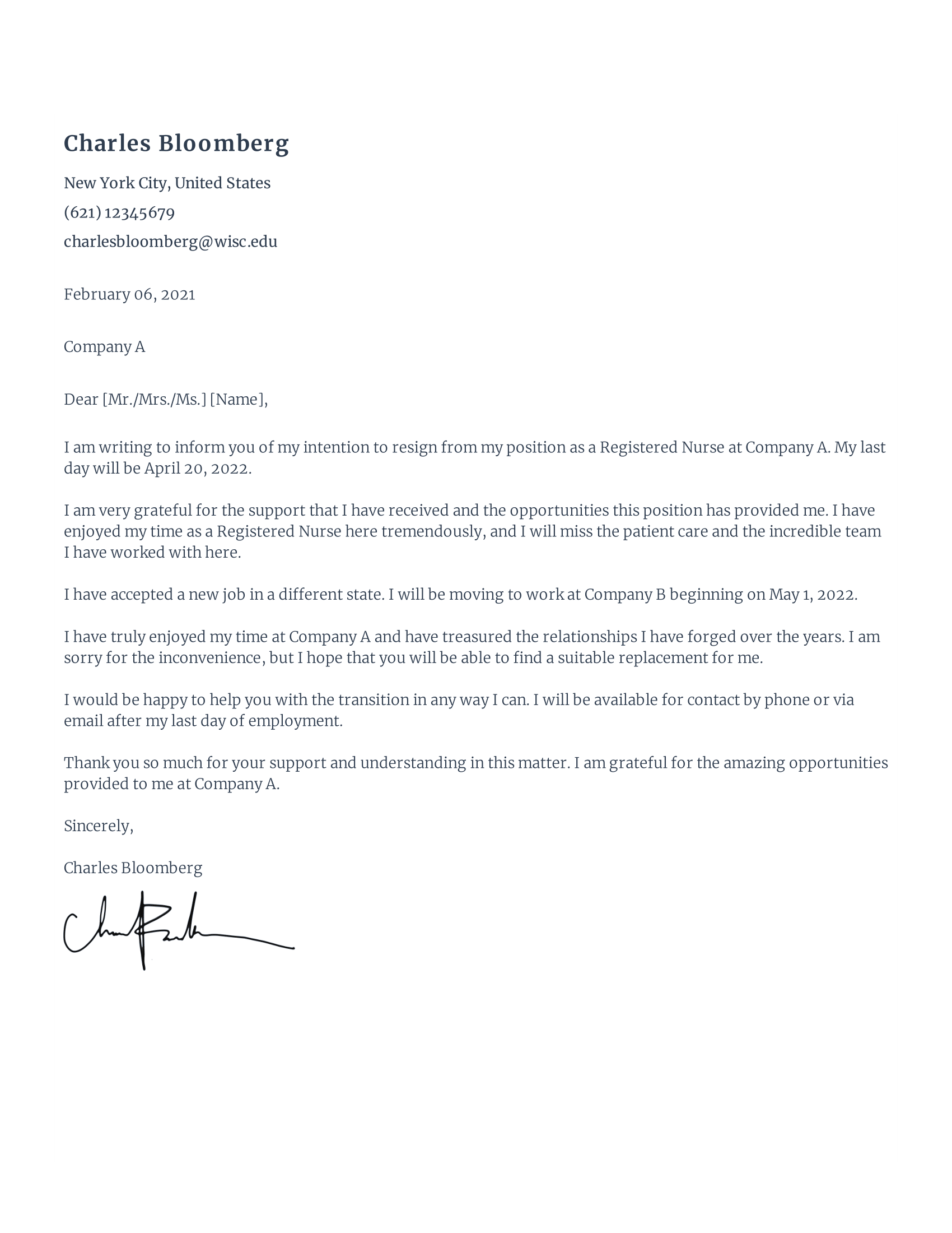 Rezi Registered Nurse Resignation Letter Template