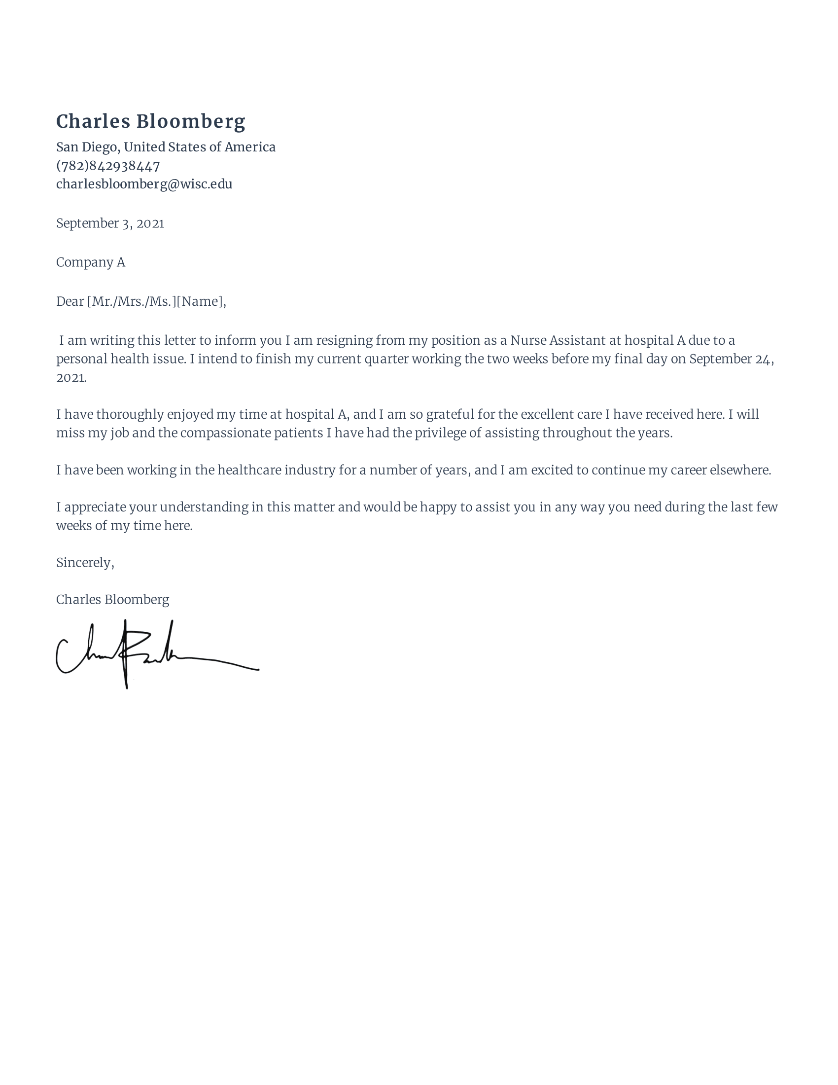 Rezi Personal Health Issue Resignation Letter Template