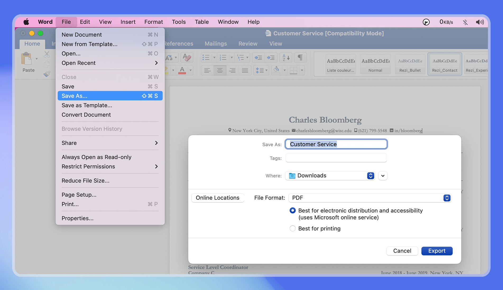 How to save your resume as pdf in Microsoft word