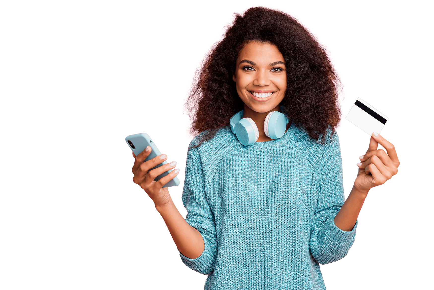 Girl holding cell phone and credit card