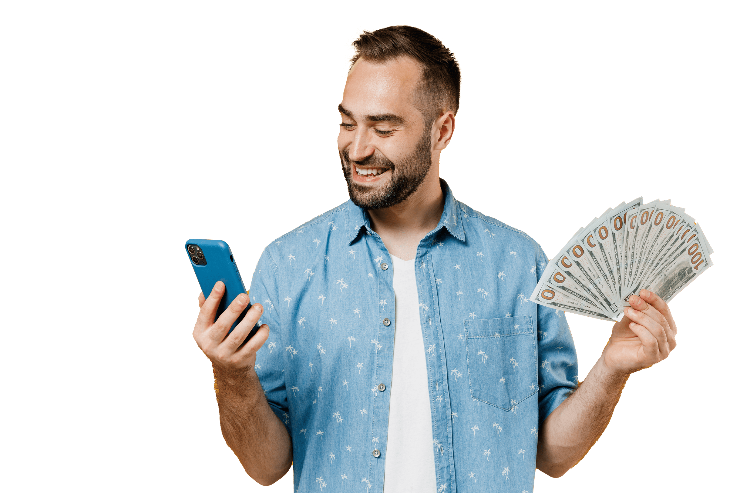 Girl pointing at cash fanned out