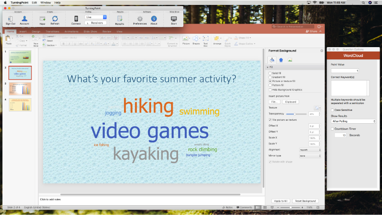 TurningPoint for PowerPoint on a Mac laptop using wordcloud