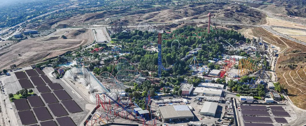 A project rendering of a solar carport at Six Flags Magic Mountain.