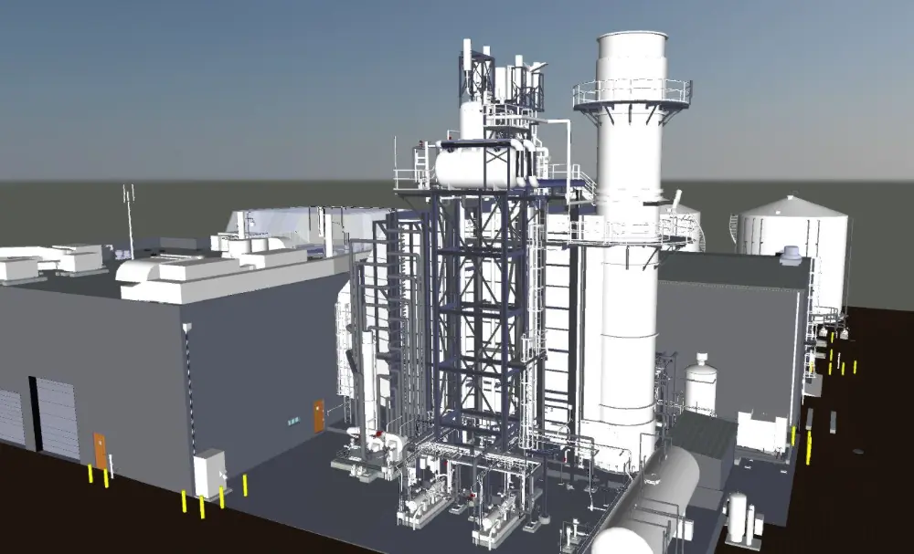 Building information modeling of the exterior of an industrial facility.