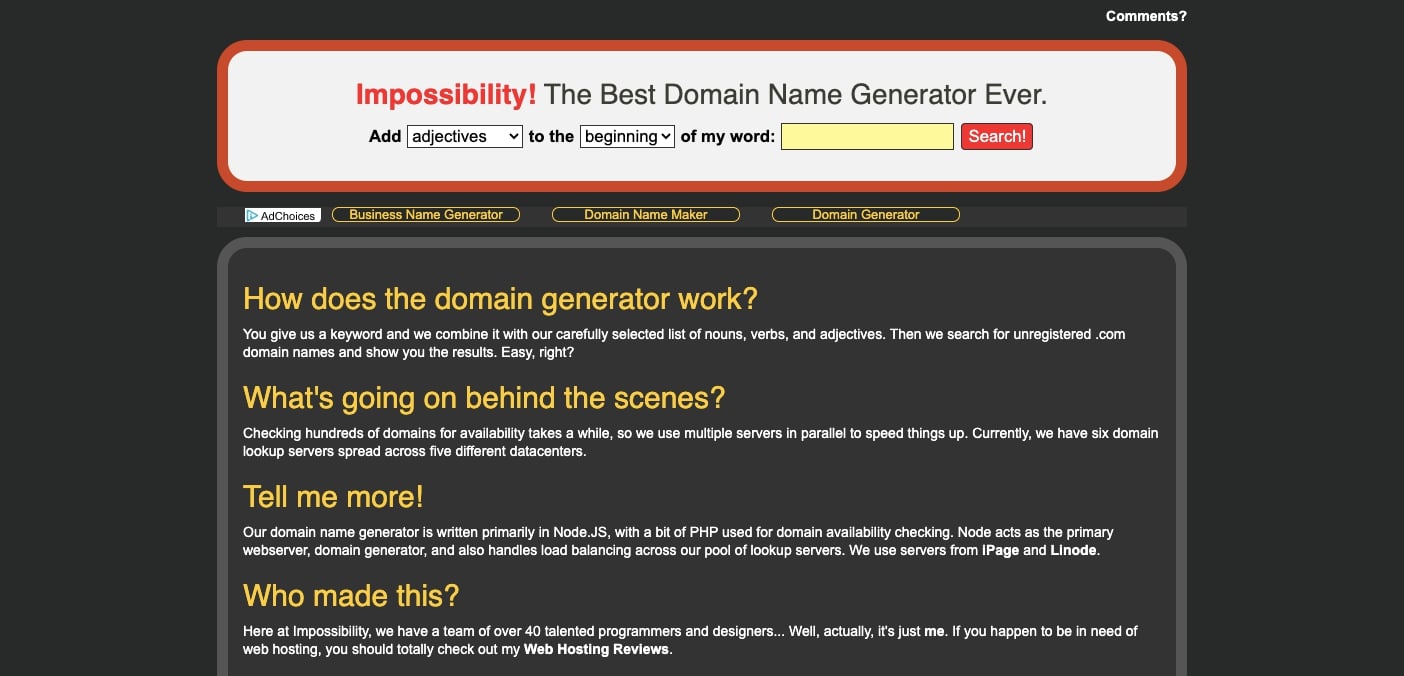 impossibility domain generator