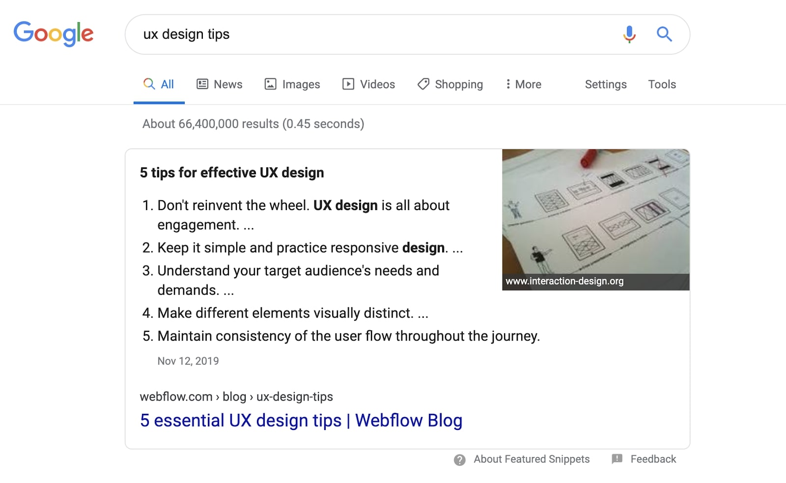 webflow ranking for featured snippet