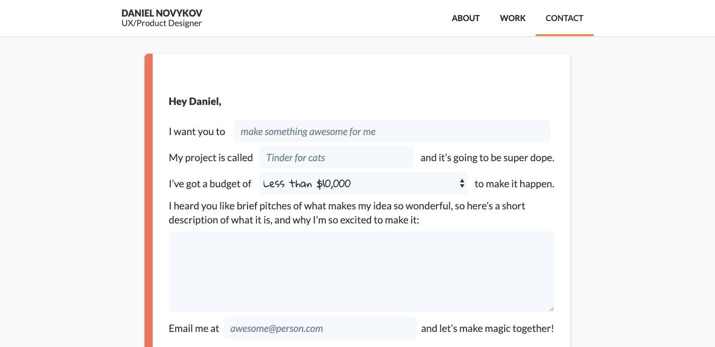 Daniel's contact form page