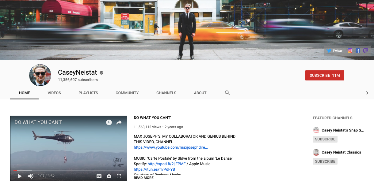 Casey Neistat homepage.