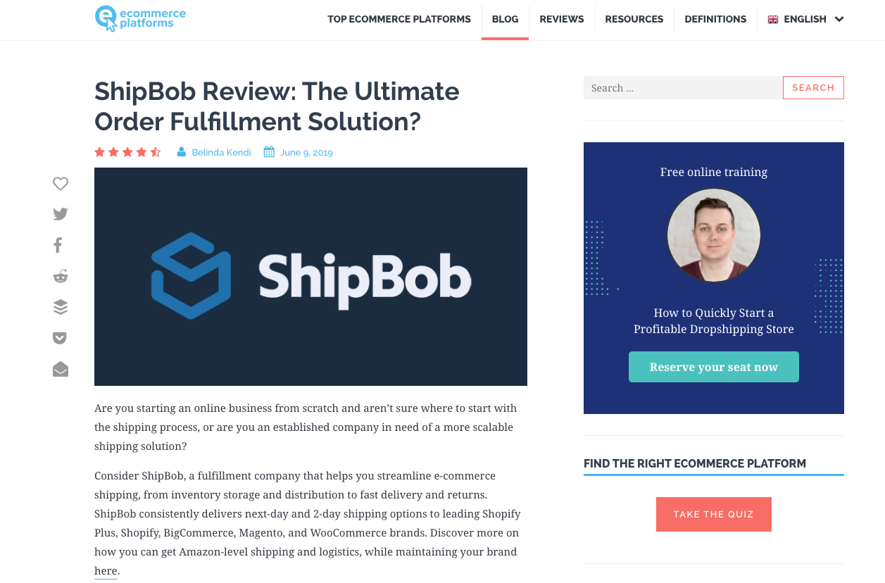 Ecommerce platforms blog landing page.