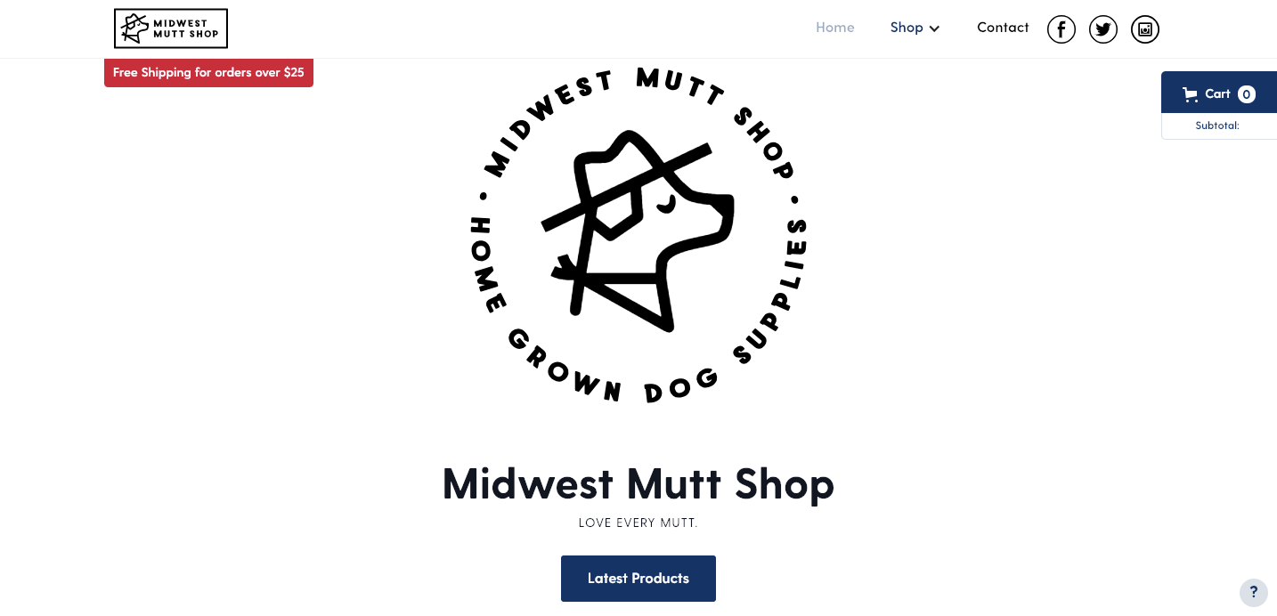 Midwest Mutt Shop homepage.