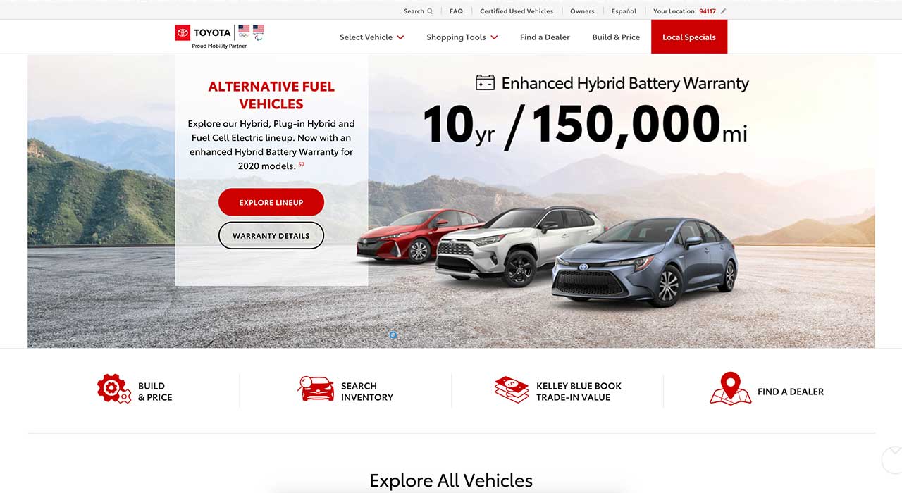 toyota website layout