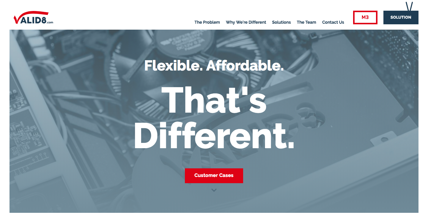 Valid8 homepage hero section