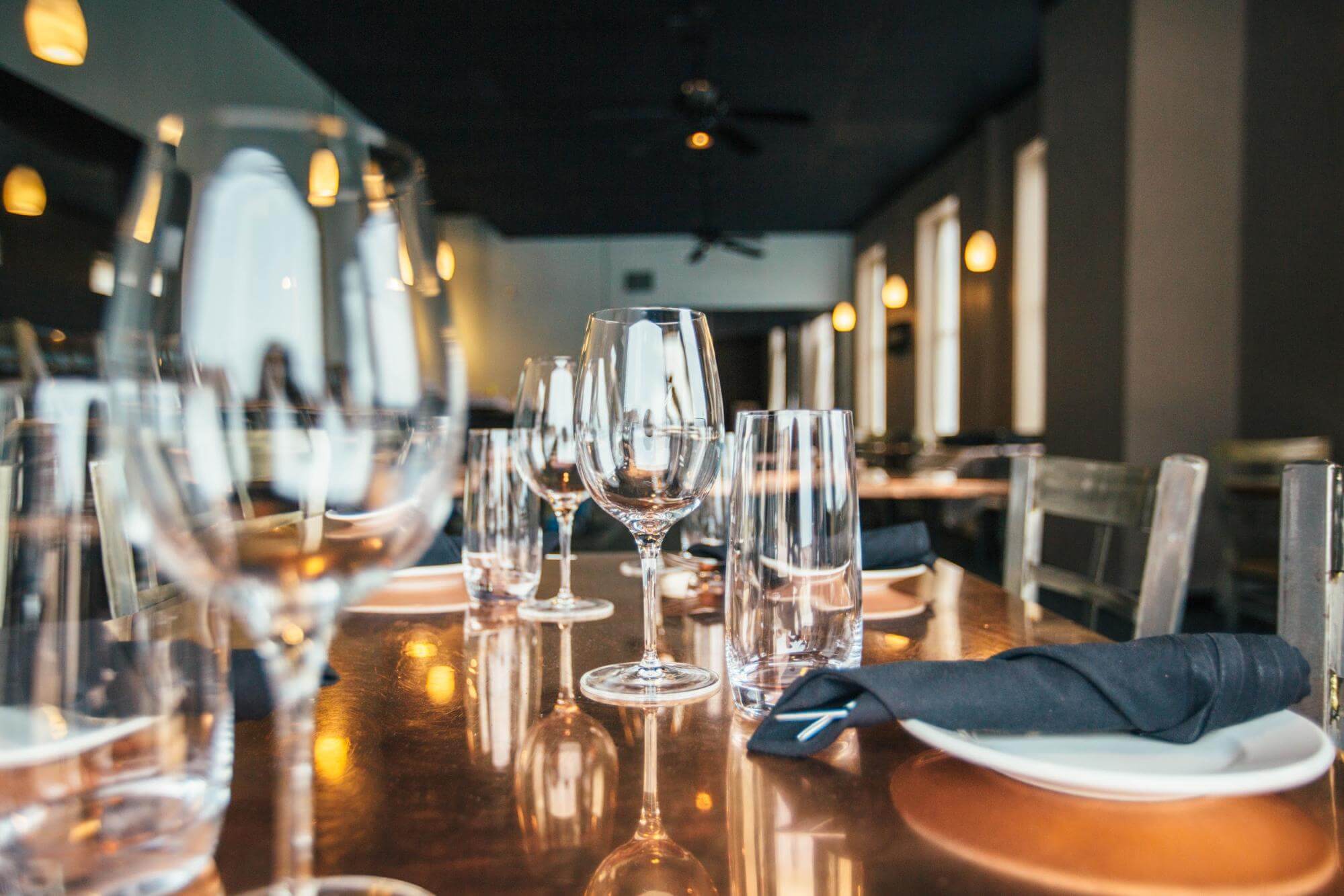 fancy dinner at a table in a restaurant