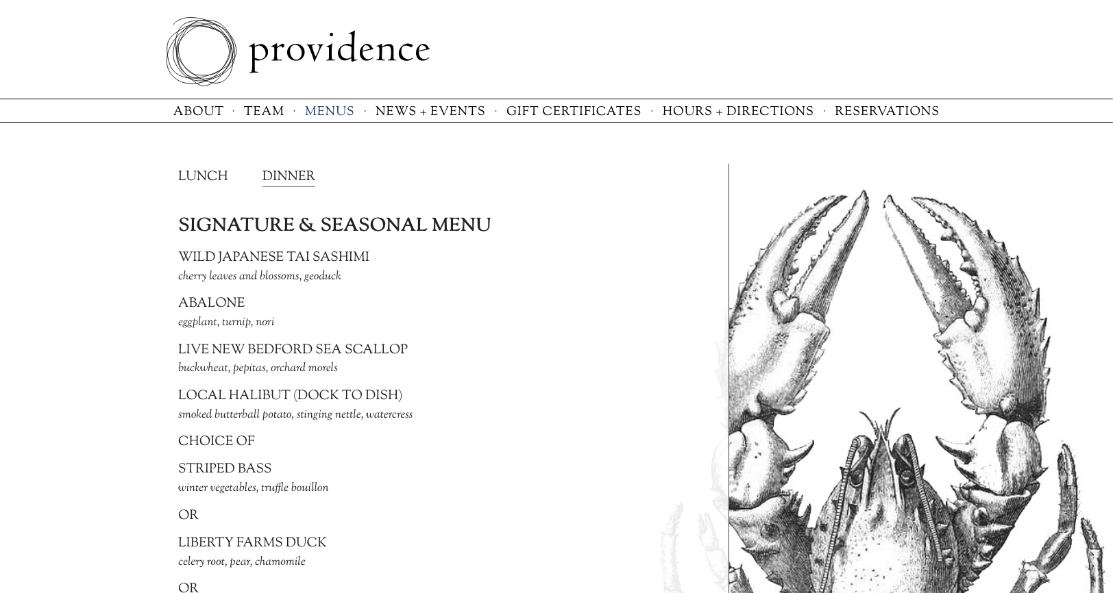 providence menu