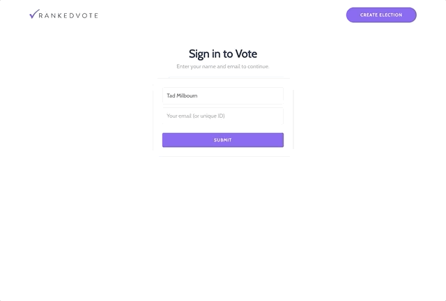 RankedVote's UI in motion showing how to reorder candidates and vote.