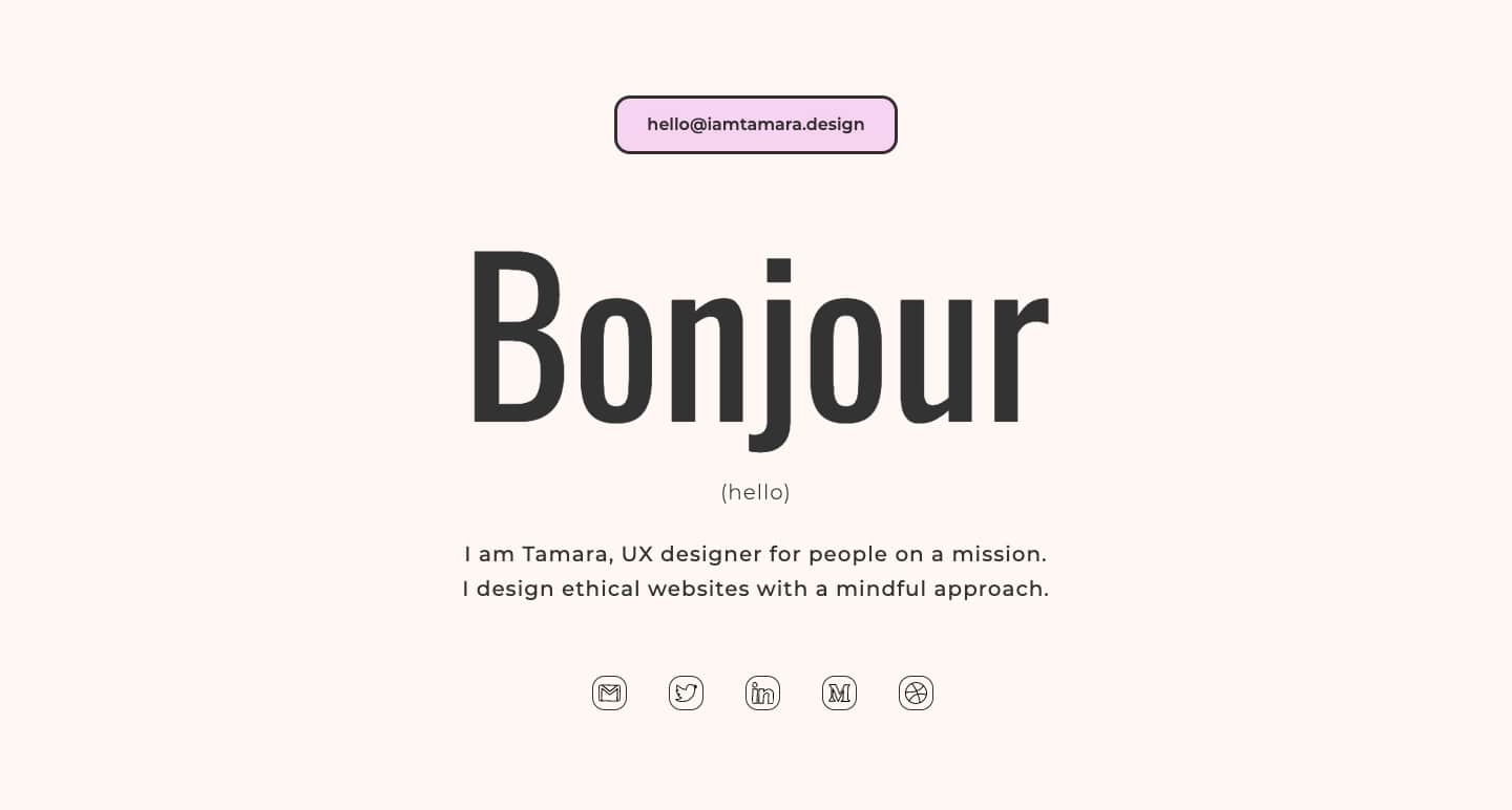 screenshot of Tamara's personal website