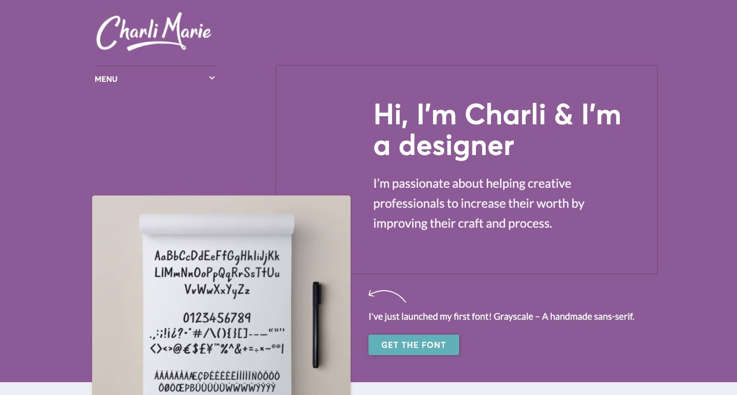 screenshot of Charli Marie's website