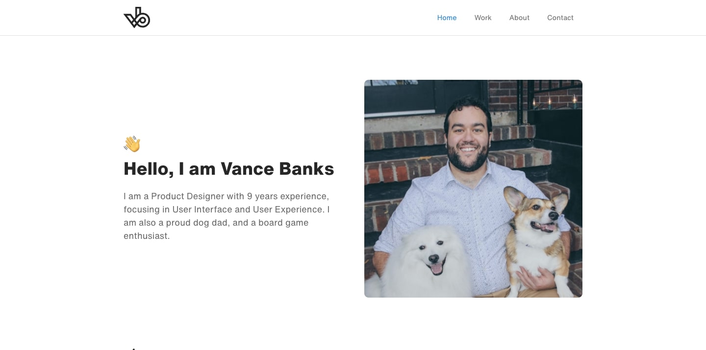 screenshot of Vance Banks' personal website