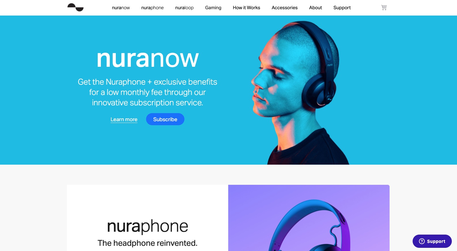 screenshot of nuraphone's ecommerce website