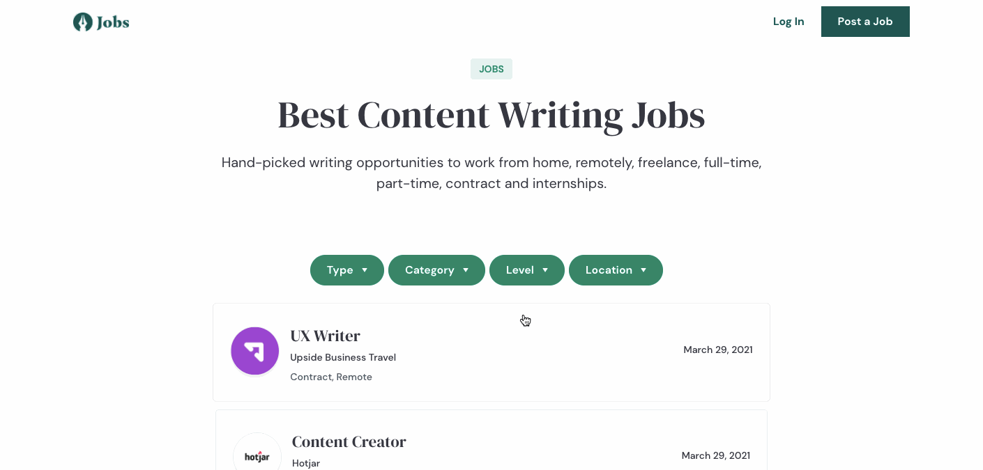 A gif showcasing the Content Writing Jobs website.