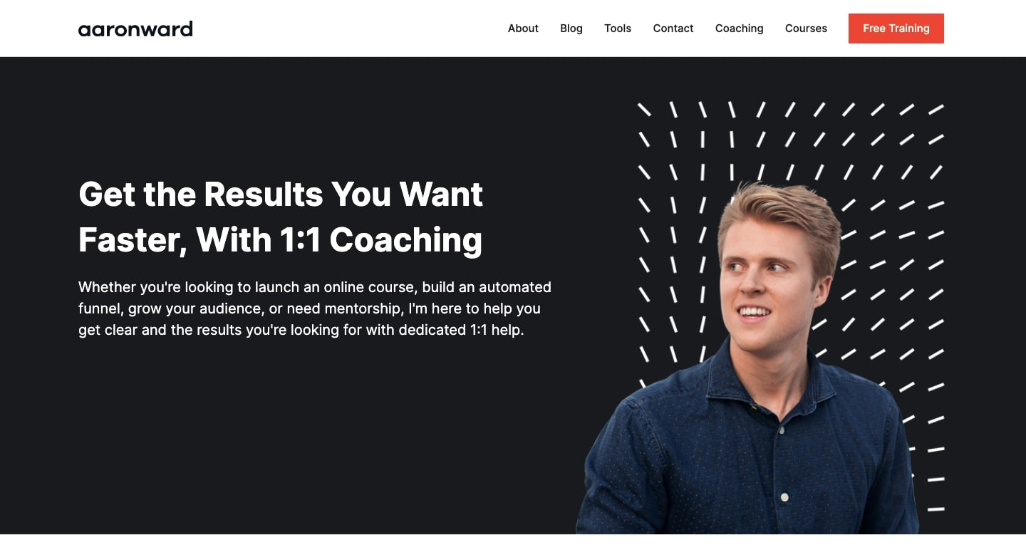 Aaron Ward's "coaching" about page.