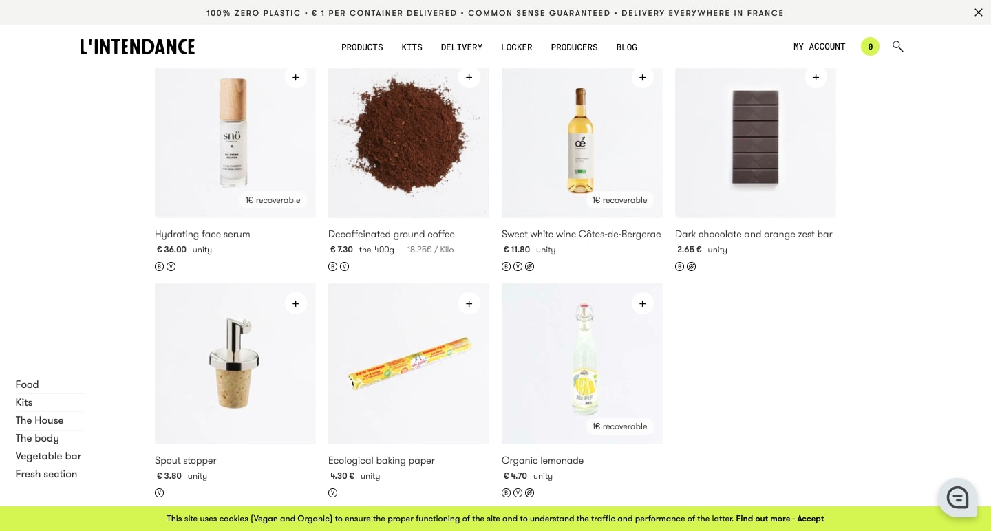 An image of the L’intendance online shop.