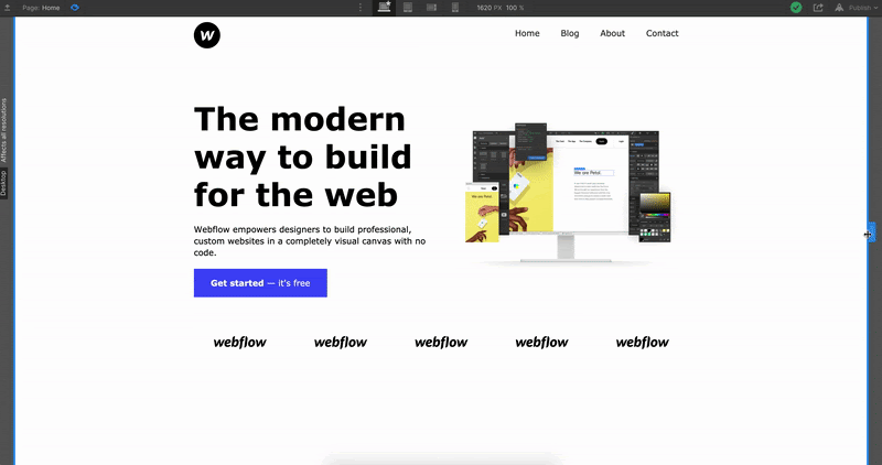 Responsive design demonstration in the Webflow Designer