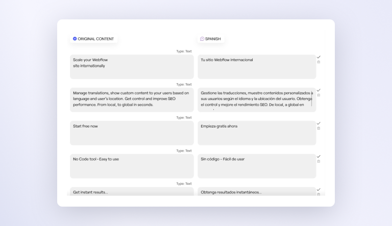 Screenshot of Polyflow showing Original content next to Spanish translation