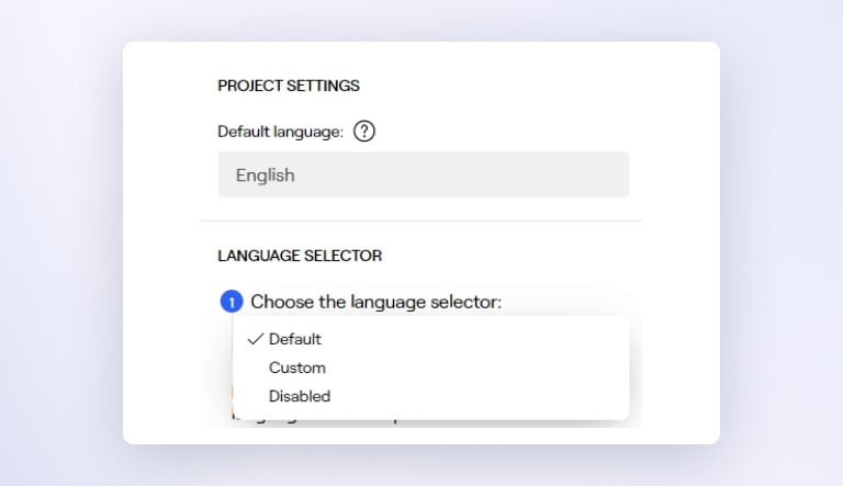 screenshot of project settings showing default language and language selector dropdown