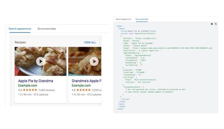 Screenshot of editing search appearance and editing structured data.
