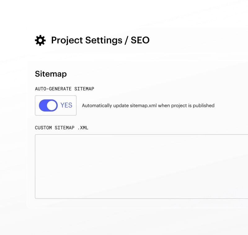 Screenshot of Webflow project settings/ SEO with Sitemap toggled to "auto-generate"