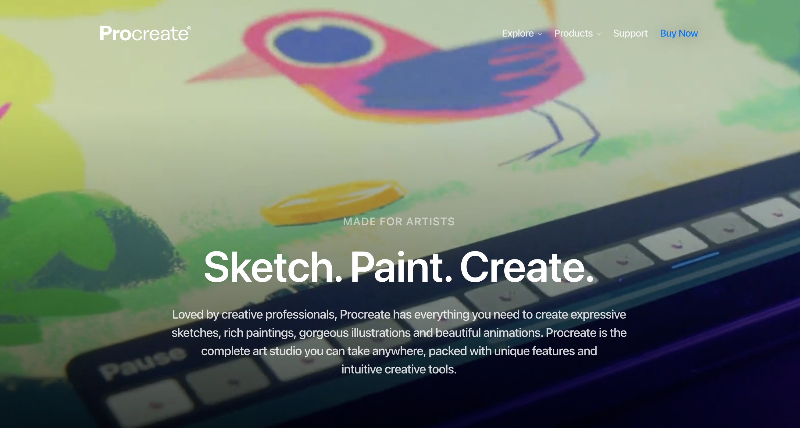 Screenshot of Procreate homepage