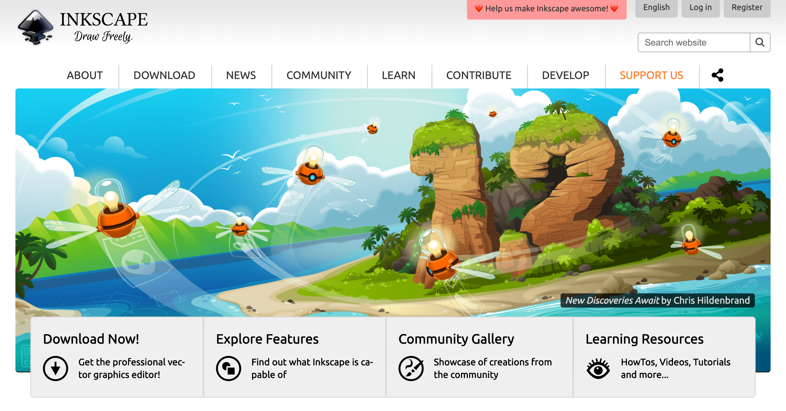 Screenshot of Inkscape homepage