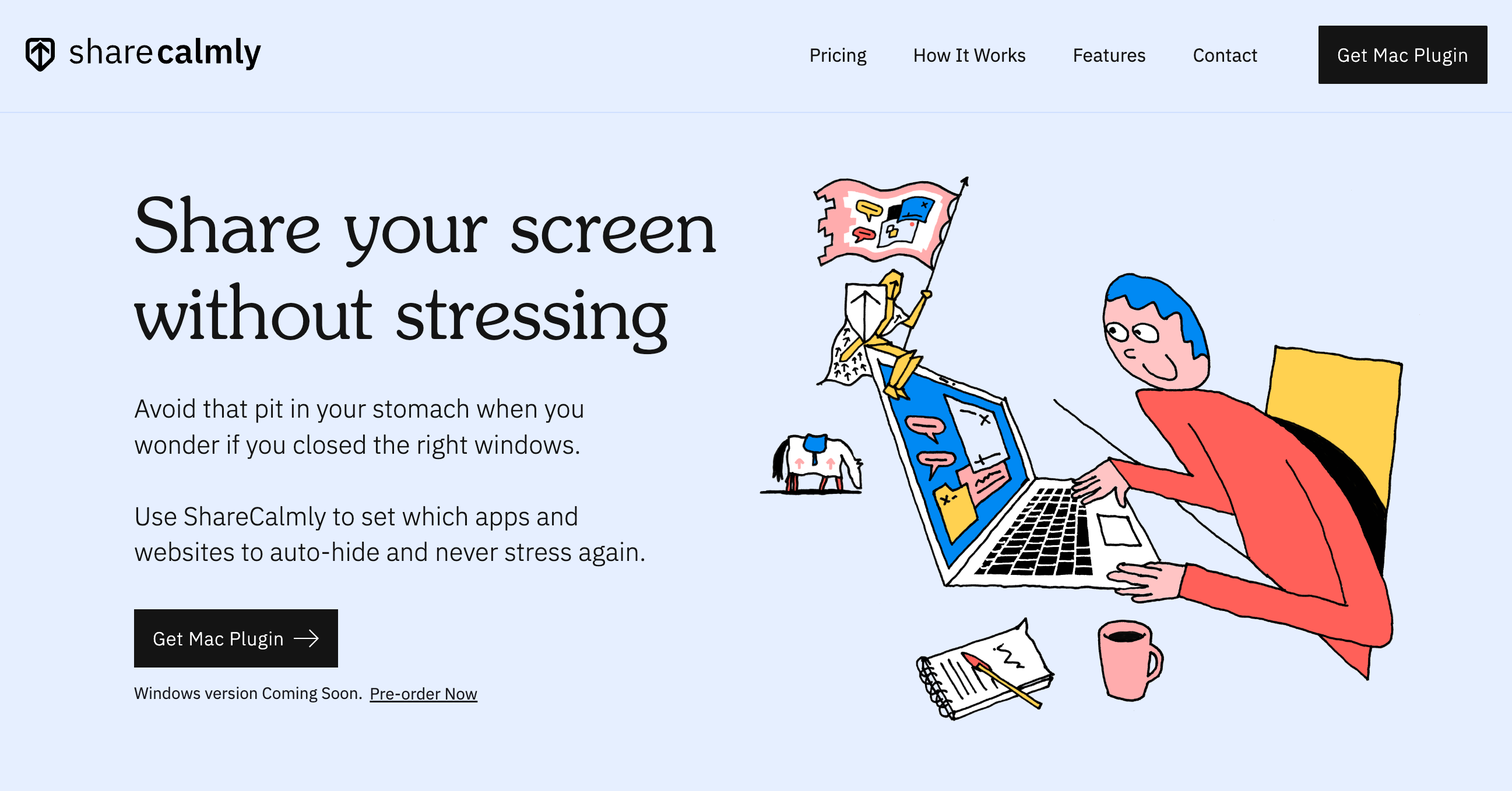 screenshot of ShareCalmly's homepage