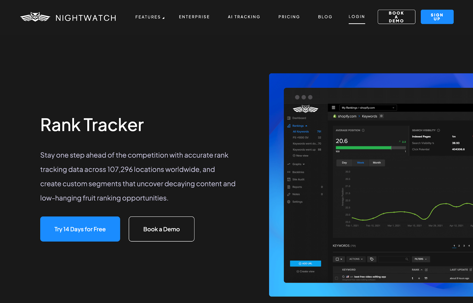 Nightwatch Rank Tracker landing page