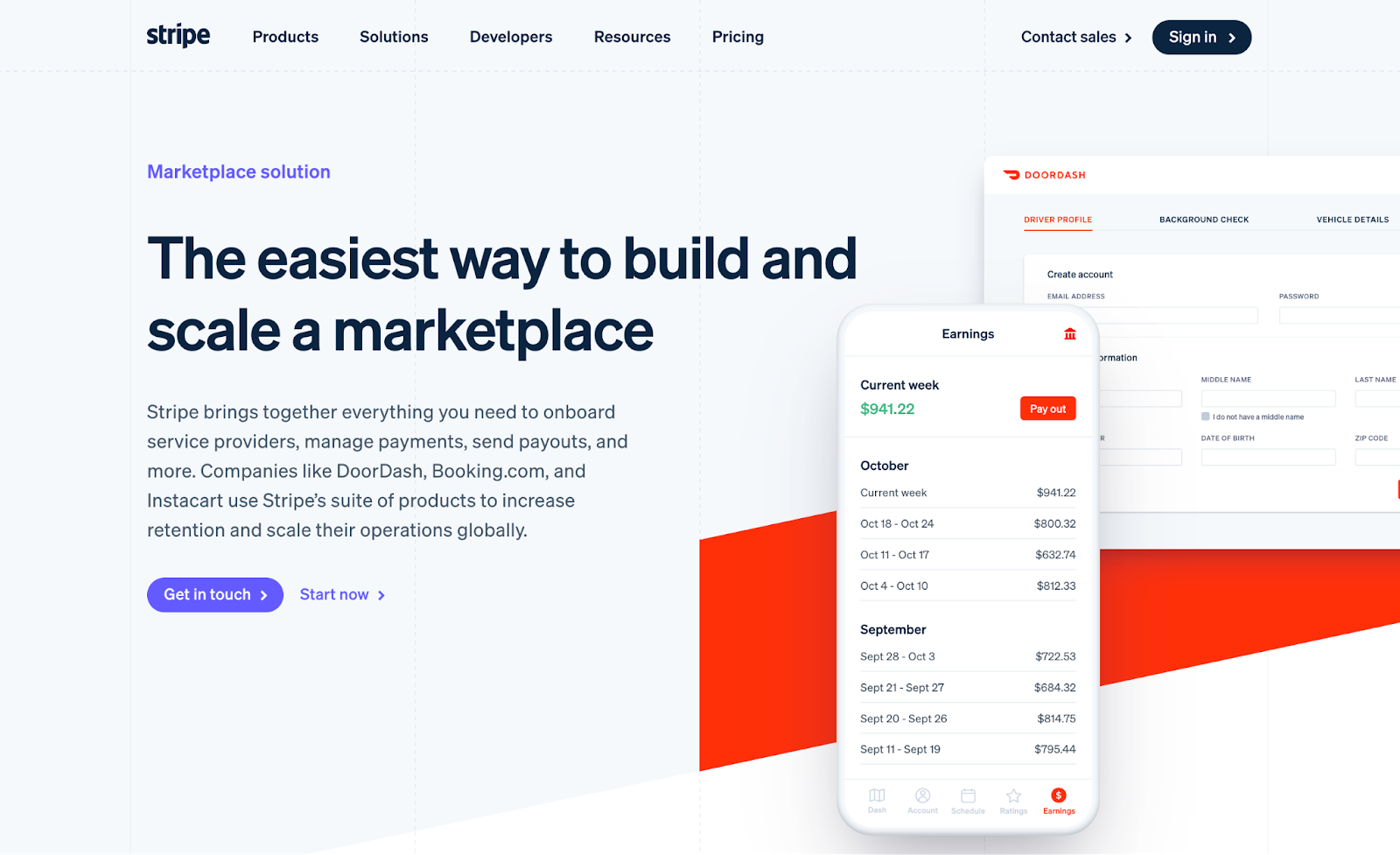 Stripe's marketplace solution landing page screenshot