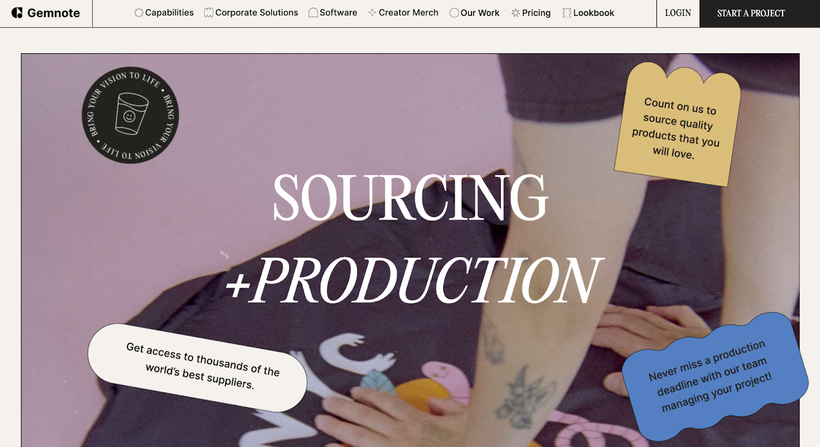 Gemnote sourcing & production page screenshot