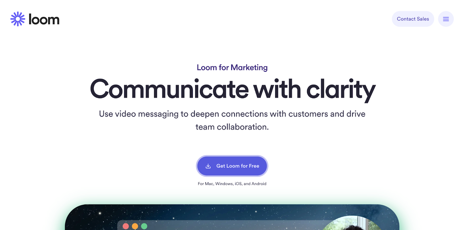 Loom for Marketing landing page