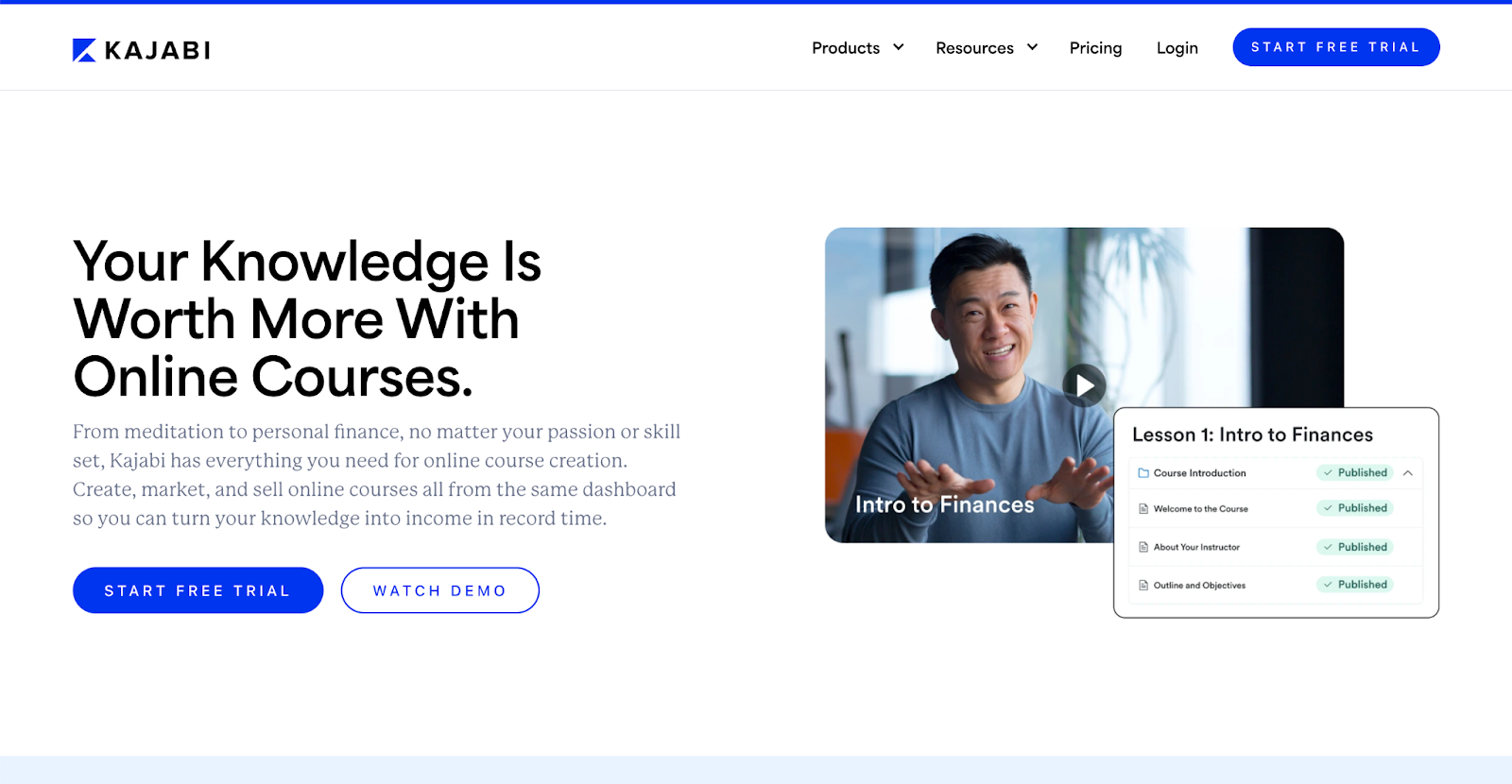 Kajabi's online courses landing page