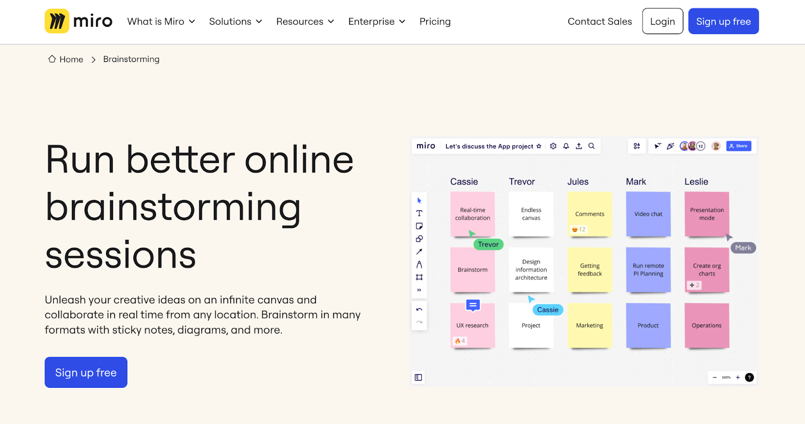 Miro's Brainstorming landing page