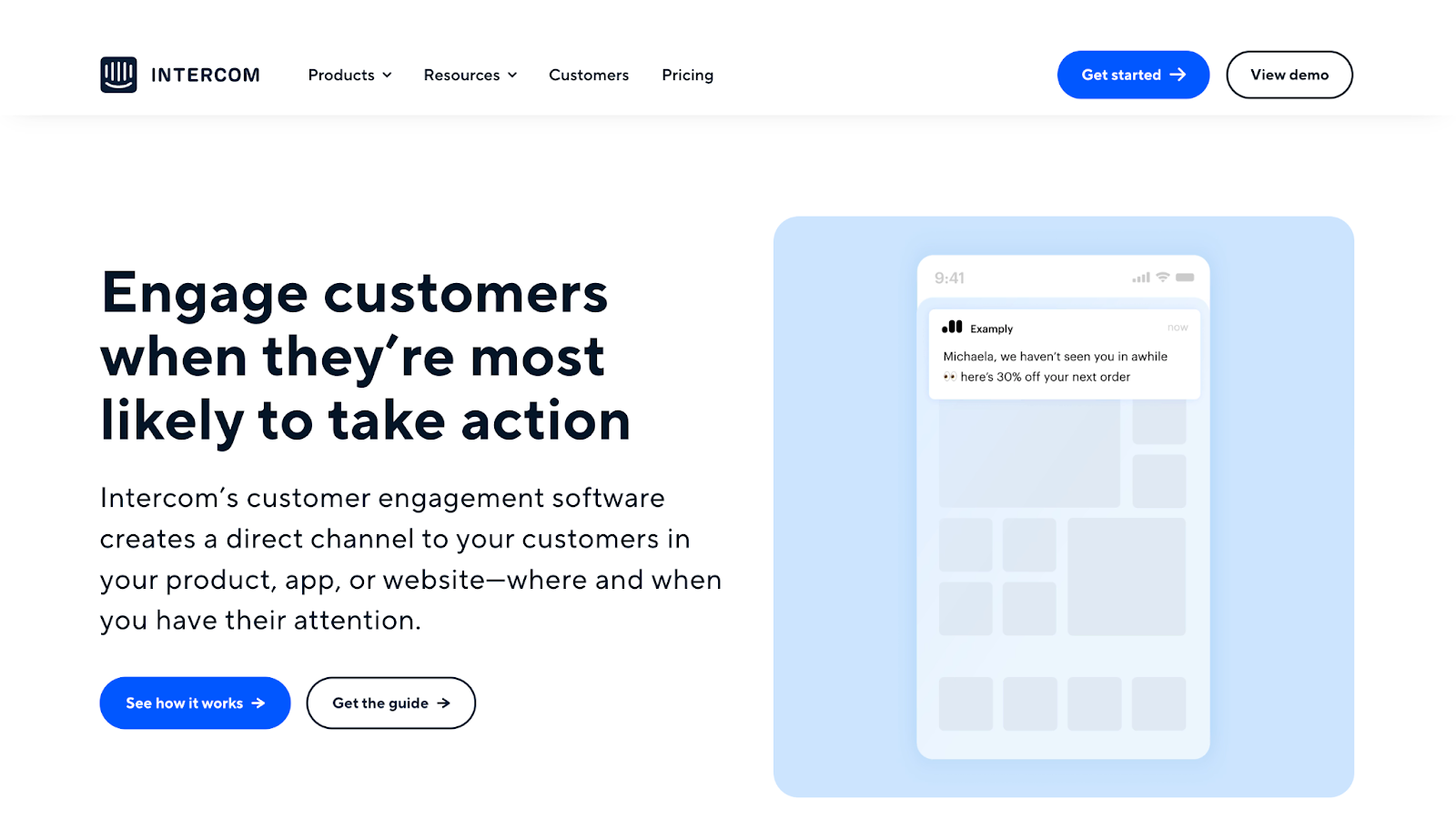 Intercom's Engage landing page