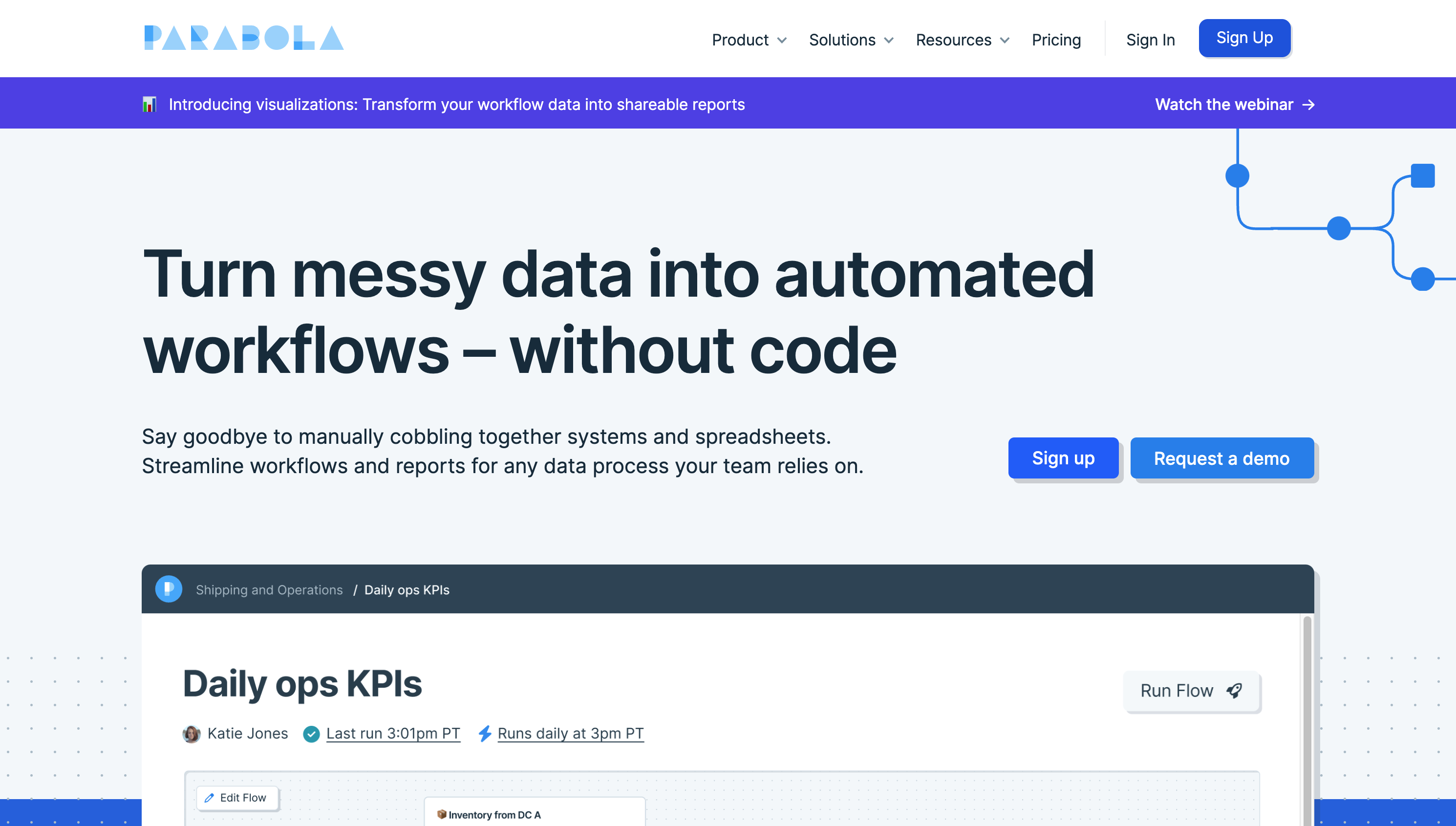 Screenshot of Parabola's homepage