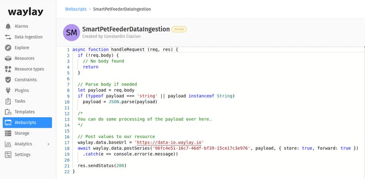 Creating a webscript on Waylay IO