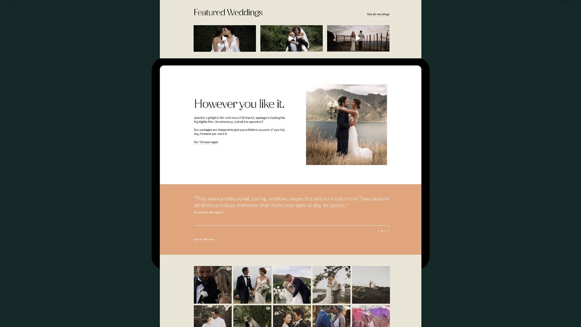New Zealand Wedding Films Webflow website design on desktop