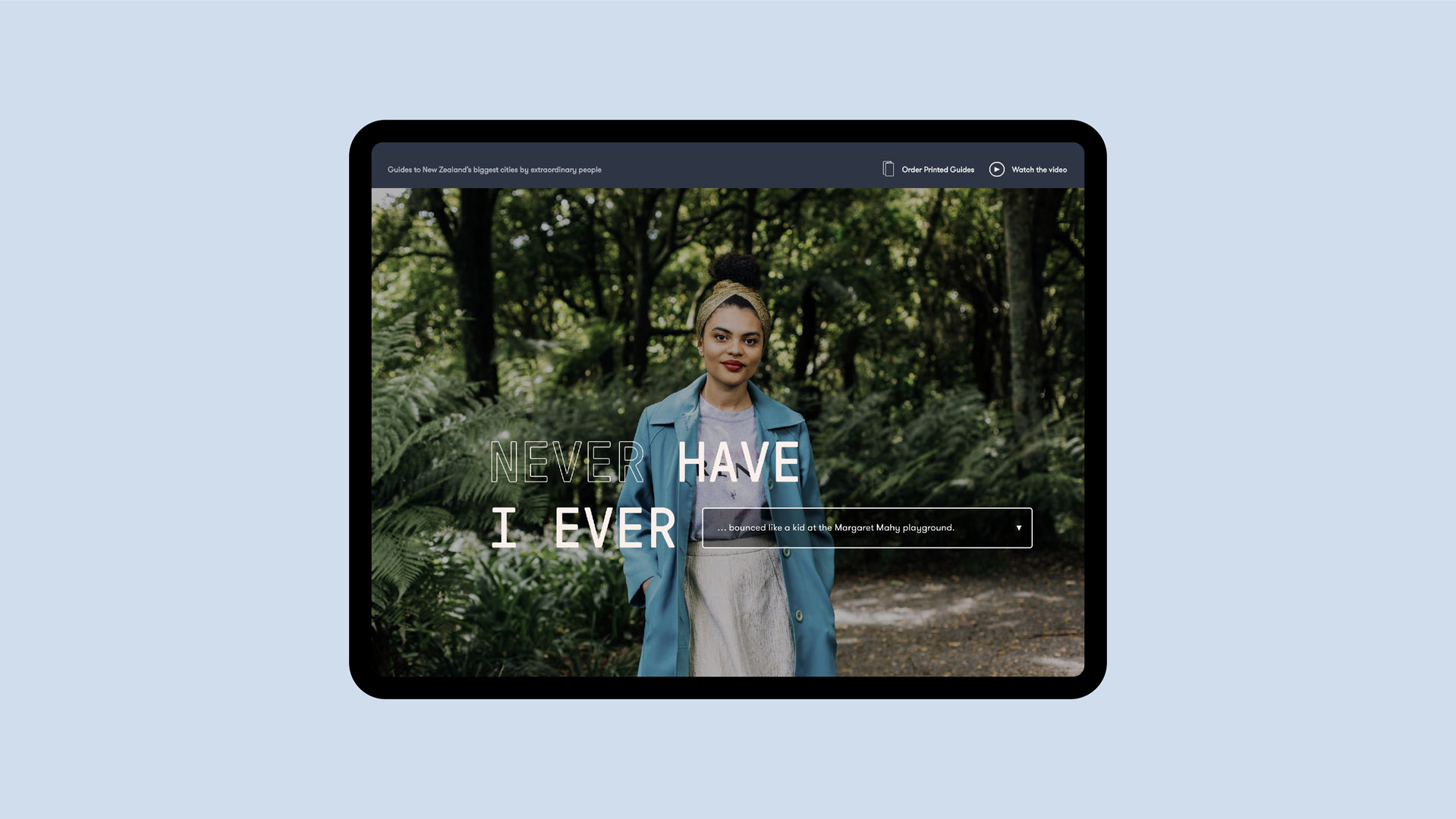 Never Have I Ever website landing page design