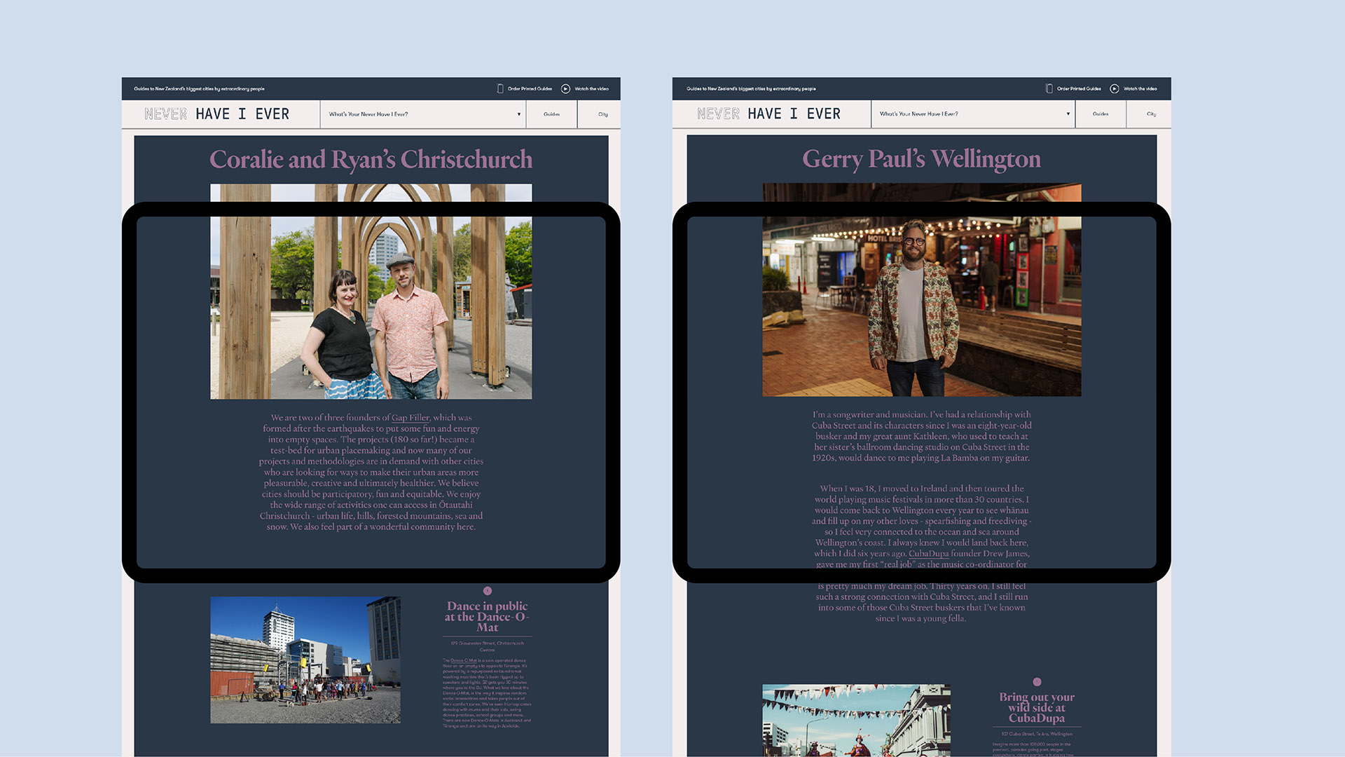Never Have I Ever website design on desktop