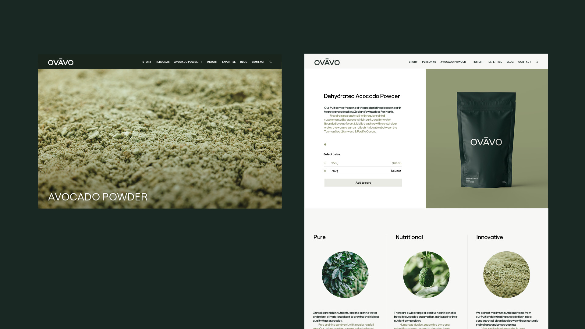 Ovavo's product page on website