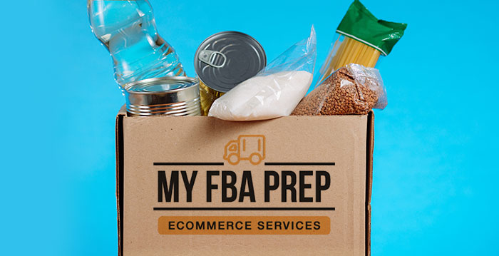 An image of a box containing everyday food items with an image of the My FBA Prep logo.
