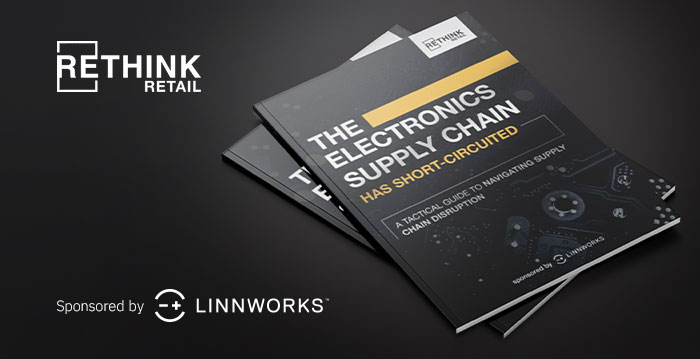 An image of front cover of "The Electronics Supply Chain Has Short-Circuited" report from RETHINK Retail.