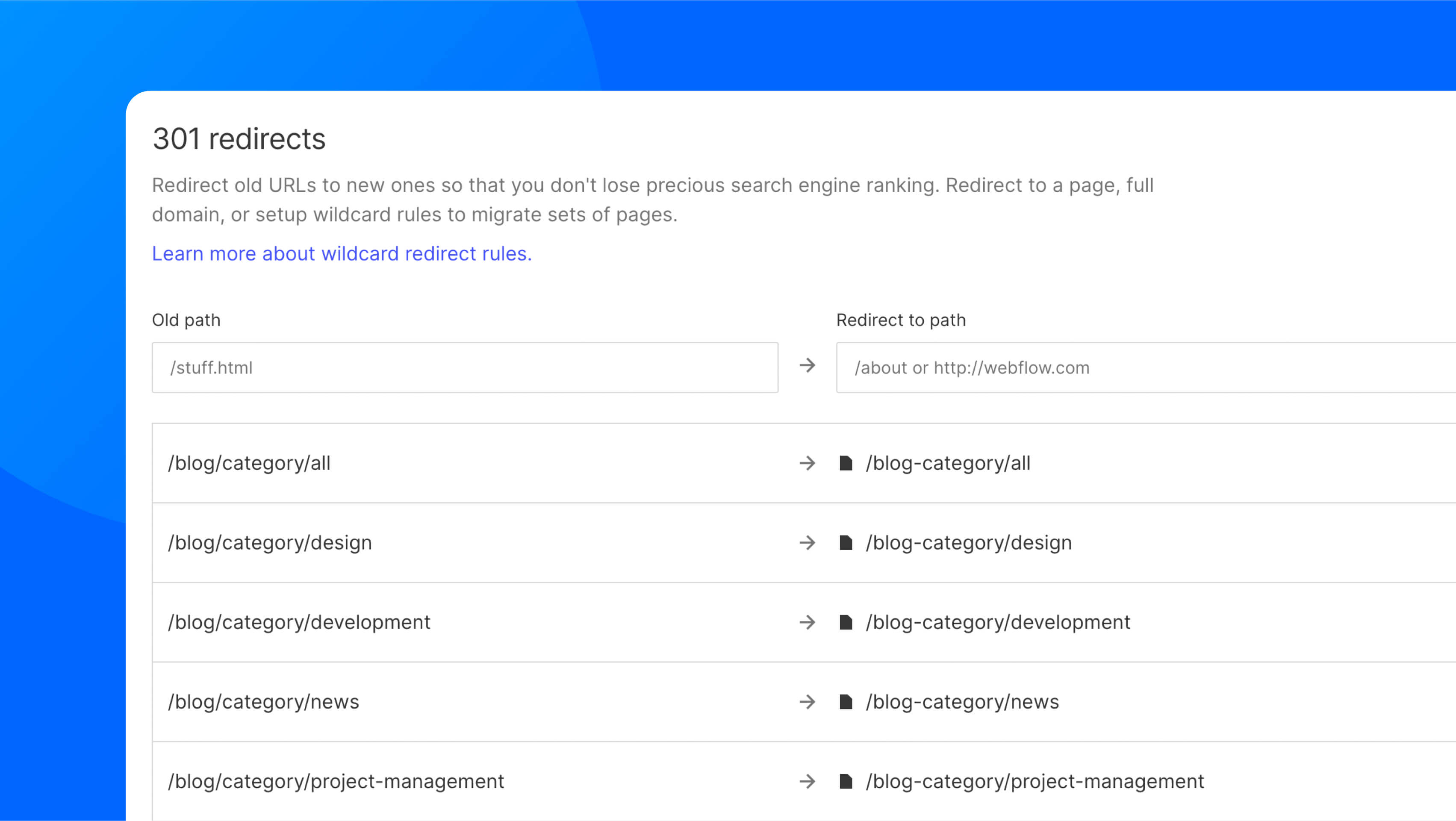 Webflow SEO best practices: redirects